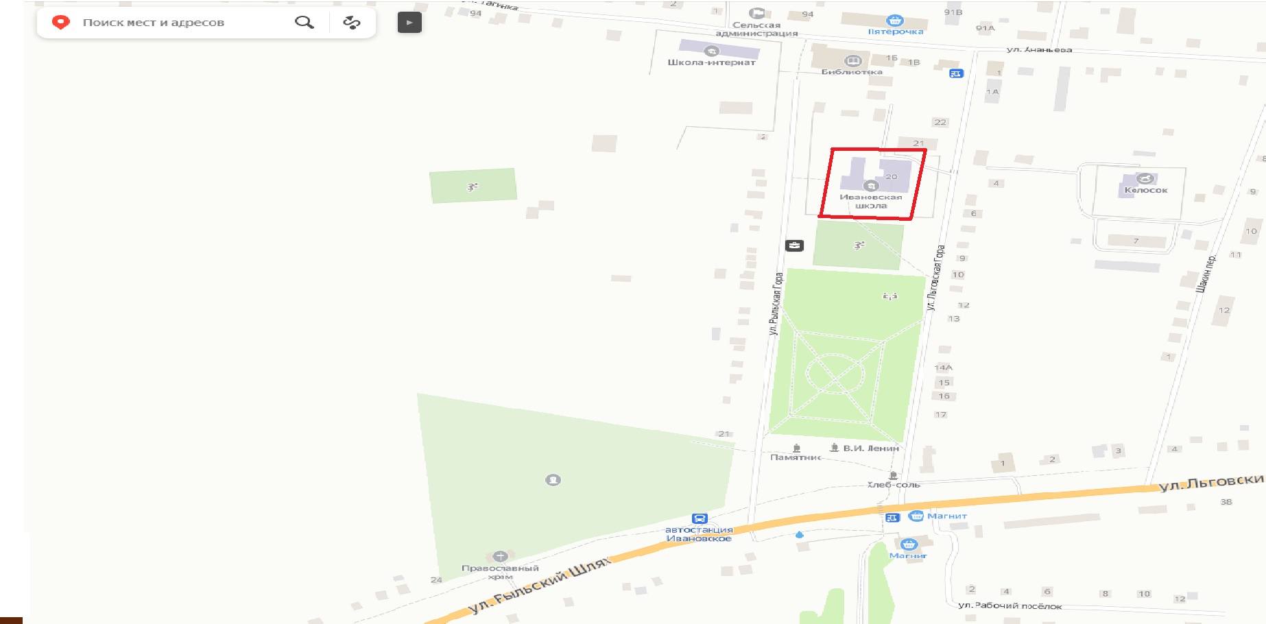 Карта на сайте Яндекса